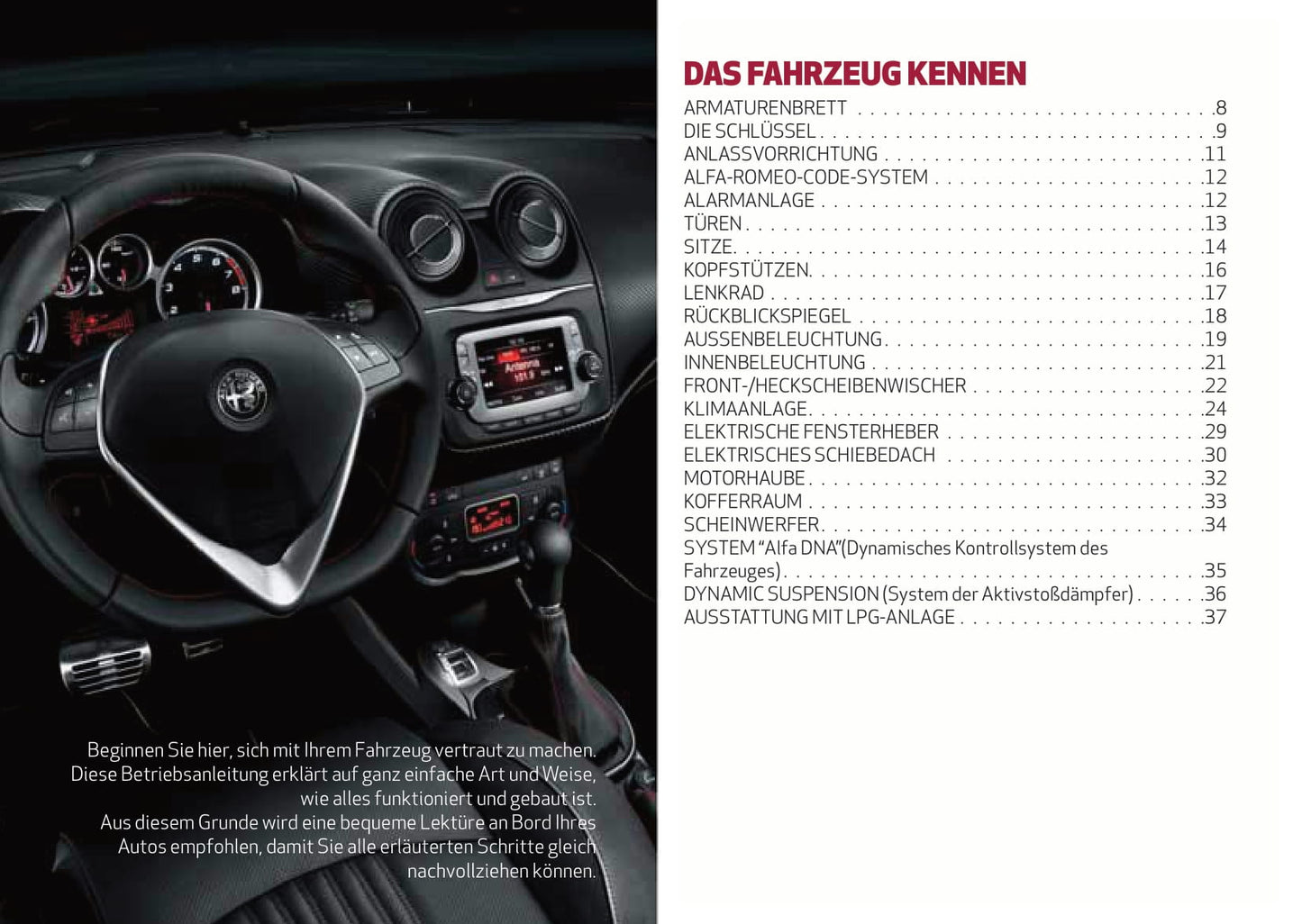 2016-2020 Alfa Romeo MiTo Bedienungsanleitung | Deutsch