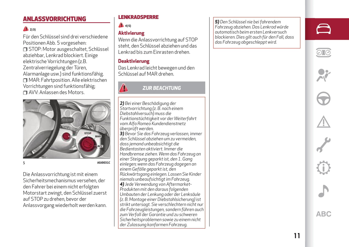 2016-2020 Alfa Romeo MiTo Owner's Manual | German