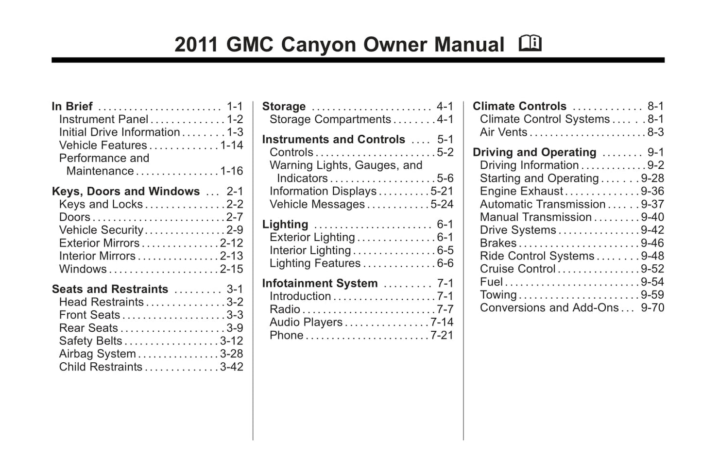2011 GMC Canyon Bedienungsanleitung | Englisch