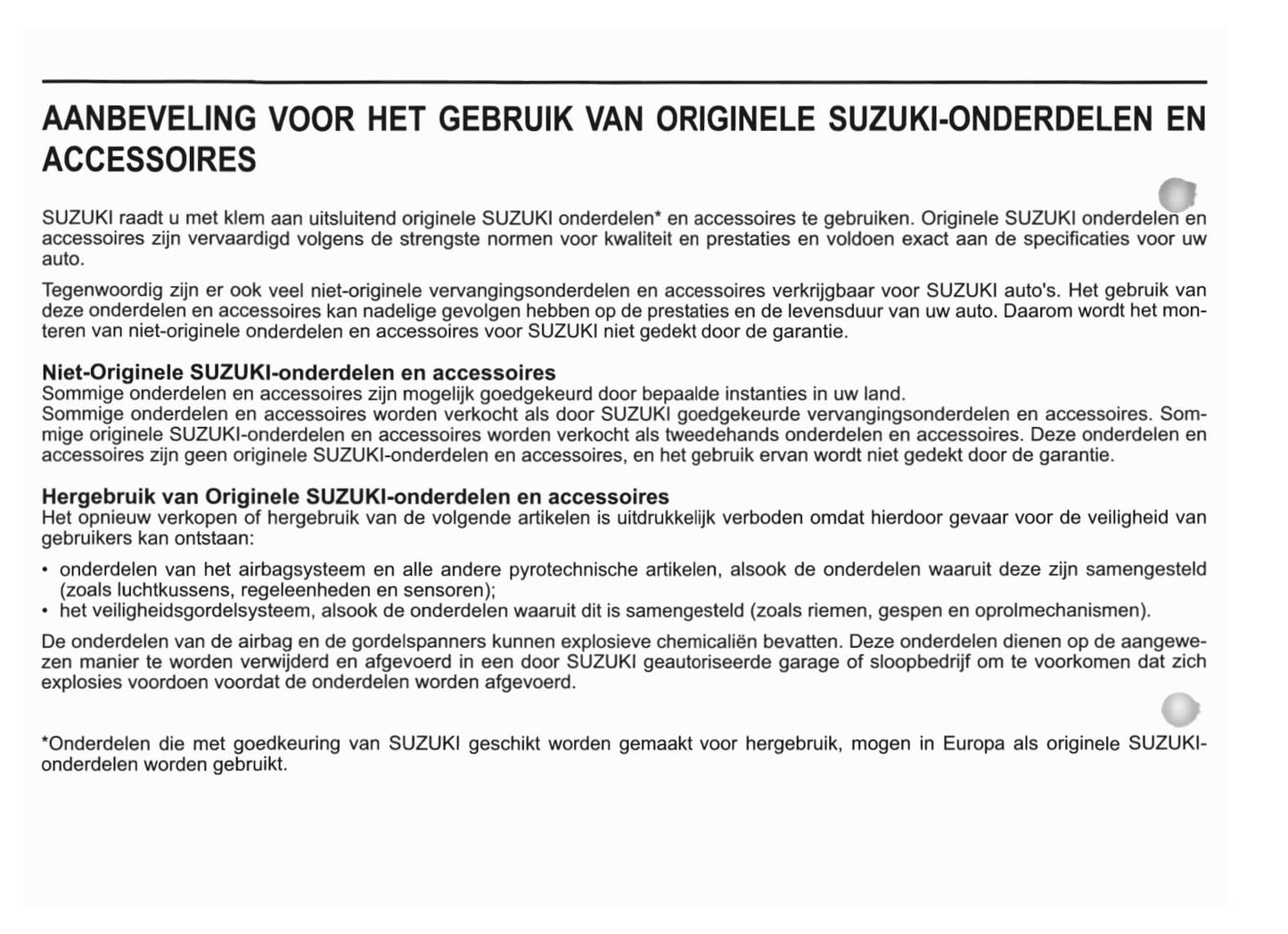 2010-2011 Suzuki Splash Bedienungsanleitung | Niederländisch