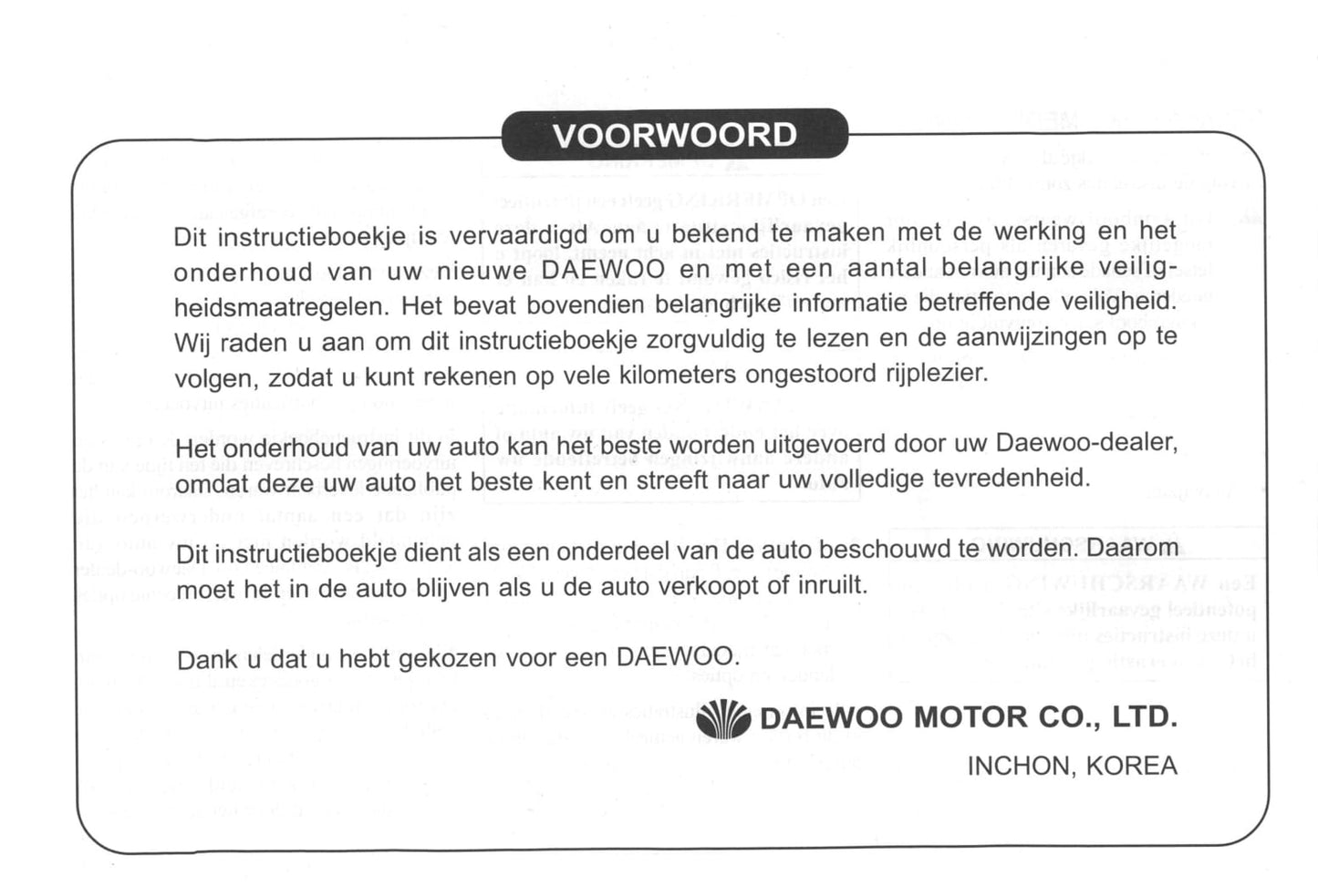 2000-2004 Daewoo Tacuma Bedienungsanleitung | Niederländisch