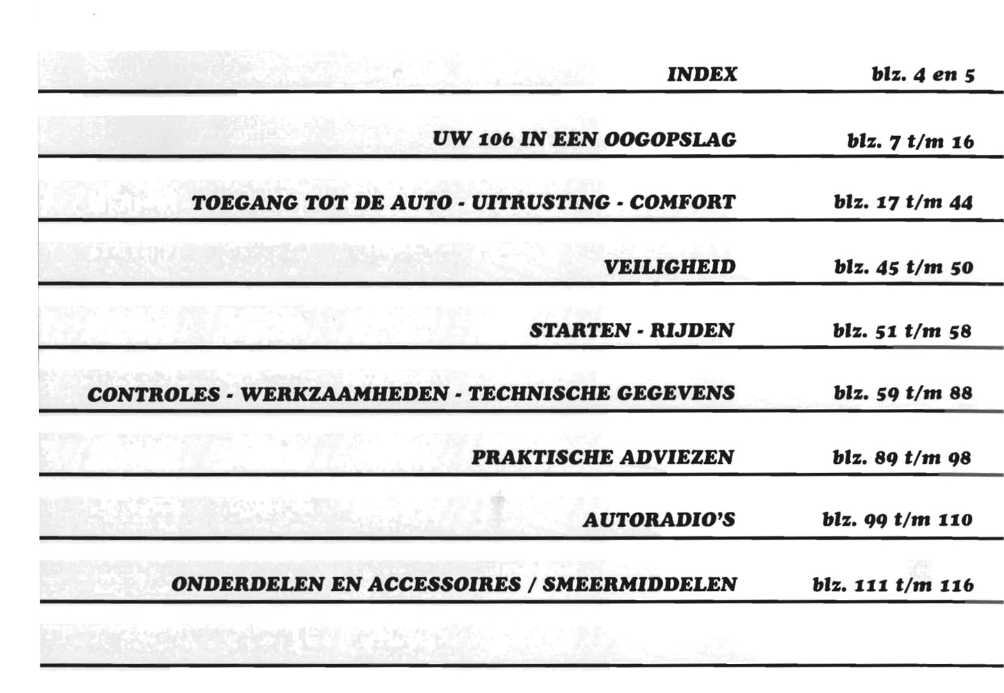 1996-2000 Peugeot 106 Bedienungsanleitung | Niederländisch