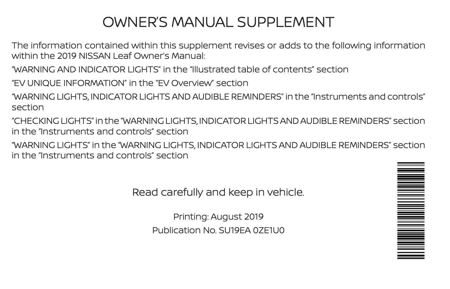 2019 Nissan Leaf Owner's Manual | English
