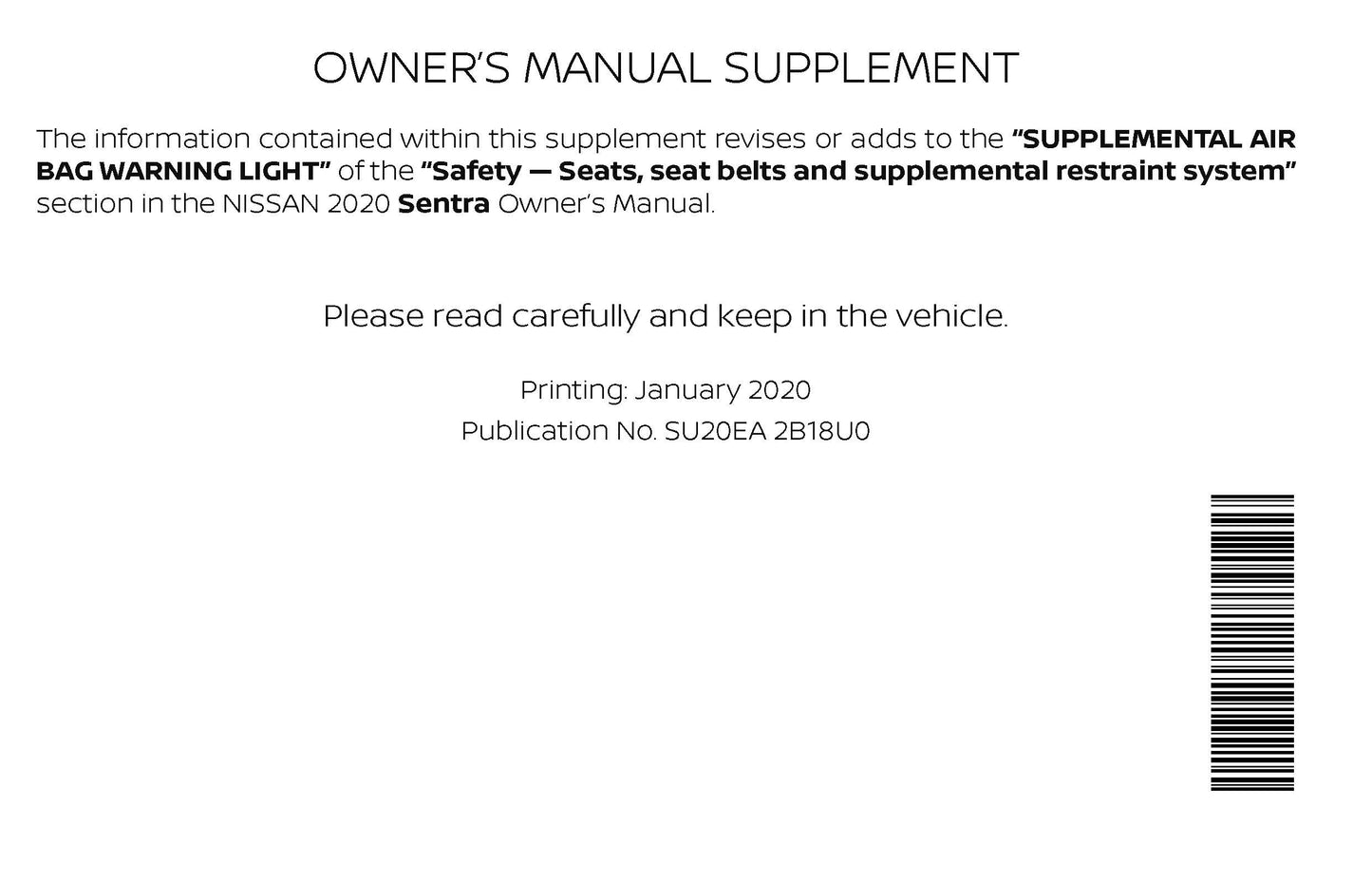 2020 Nissan Sentra Owner's Manual | English