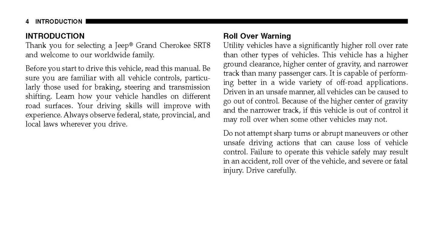 2007 Jeep Grand Cherokee SRT8 Owner's Manual | English