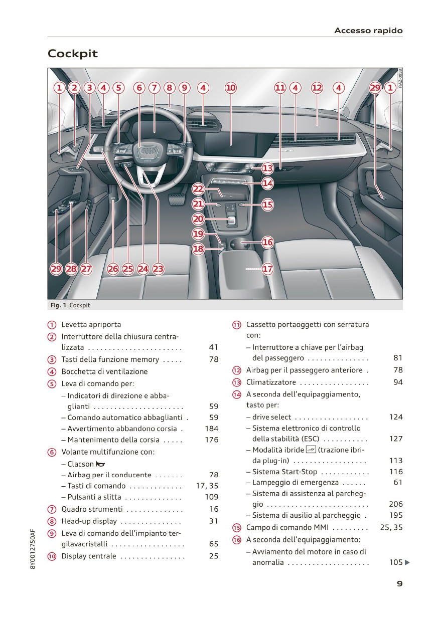 2020-2023 Audi A3/A3 Limousine/A3 Sportback/A3 Sportback g-tron/S3 Limousine/S3 Sportback Owner's Manual | Italian